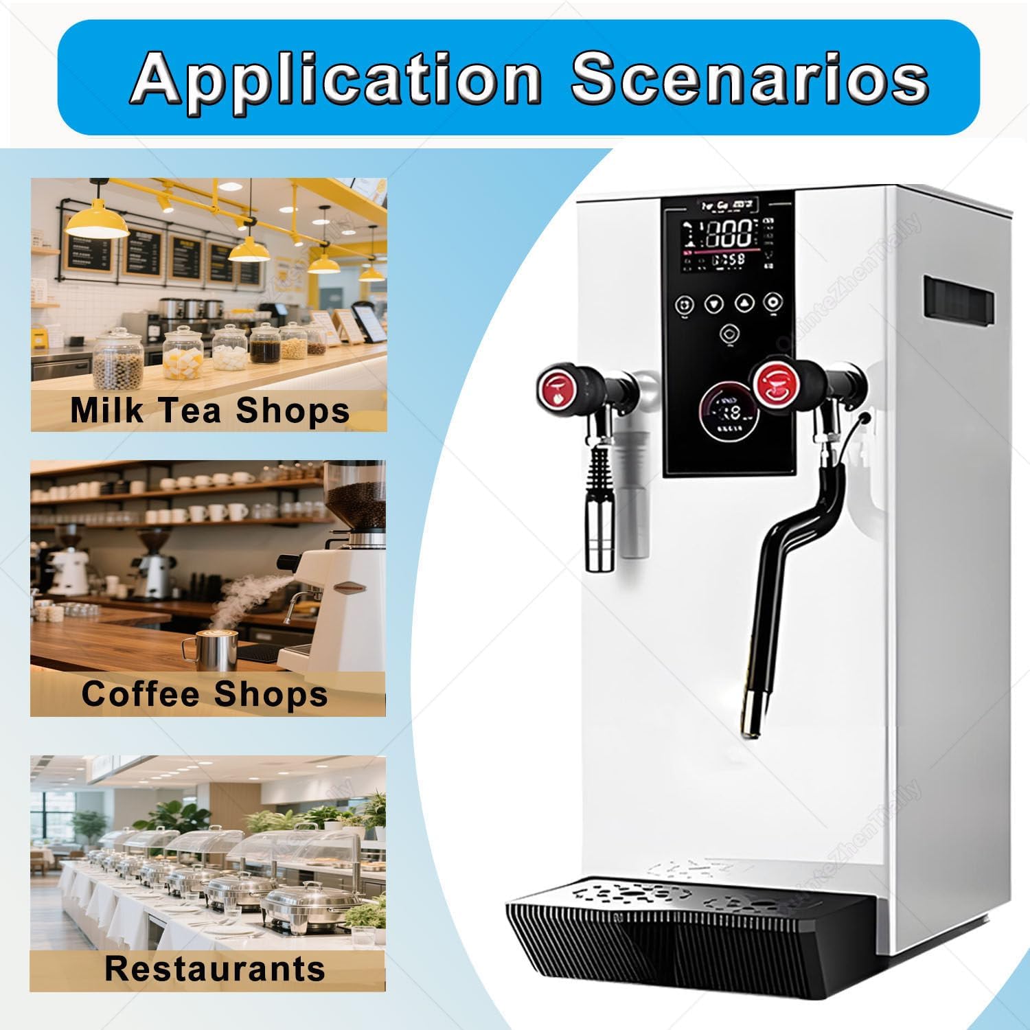 Full-Automatic Steam Boiling Frothing Machine,Commercial Multi-Purpose Electric Milk Foam Frother,Hot Water Dispenser LCD Display for Espresso Coffee Bubble Tea White
