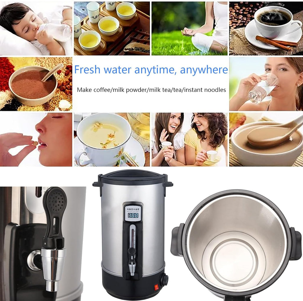 Kitchen 200 Cup Capacity Hot Water Boiler Urn with Safety Locking Tap, Stainless Steel Double Wall and a Unique Circuit Board Controlled Heating System,35L