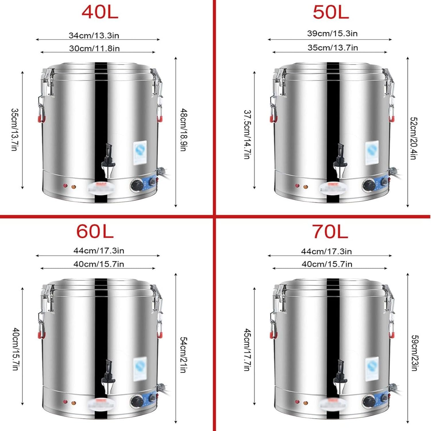 Commercial Large Capacity Catering Urn, 40L/50L/60L/70L Hot Water Boiler Dispenser, Stainless Steel, 30-110°C Temperature Control for Cafe, Office, Home,60L,40L