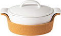 Casafina Ceramic 11.75' x 8.25' Oval Baker with Cork Tray - Ensemble Collection, White | Oven & Microwave Safe Bakeware | Food Safe Glazing | Restaurant Quality Dinnerware
