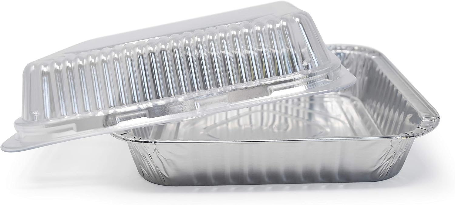 Fig & Leaf (210 Pack) 8' x 8' Square Baking Cake Pans with Plastic Dome Lids | Heavy Duty l Disposable Aluminum Foil Tins l Portable Food Containers l Perfect for Roasting Oven Toaster Cooking