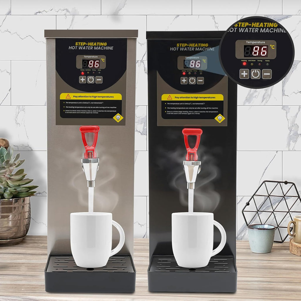 Water Boiler, Step-Heating Commercial Hot Water Dispenser, Adjustable Temperatures Water Boiler and Warmer, Large Capacity 35L/H, for Tea Boba Tea Milk Tea Restaurant Hotel (Silver)