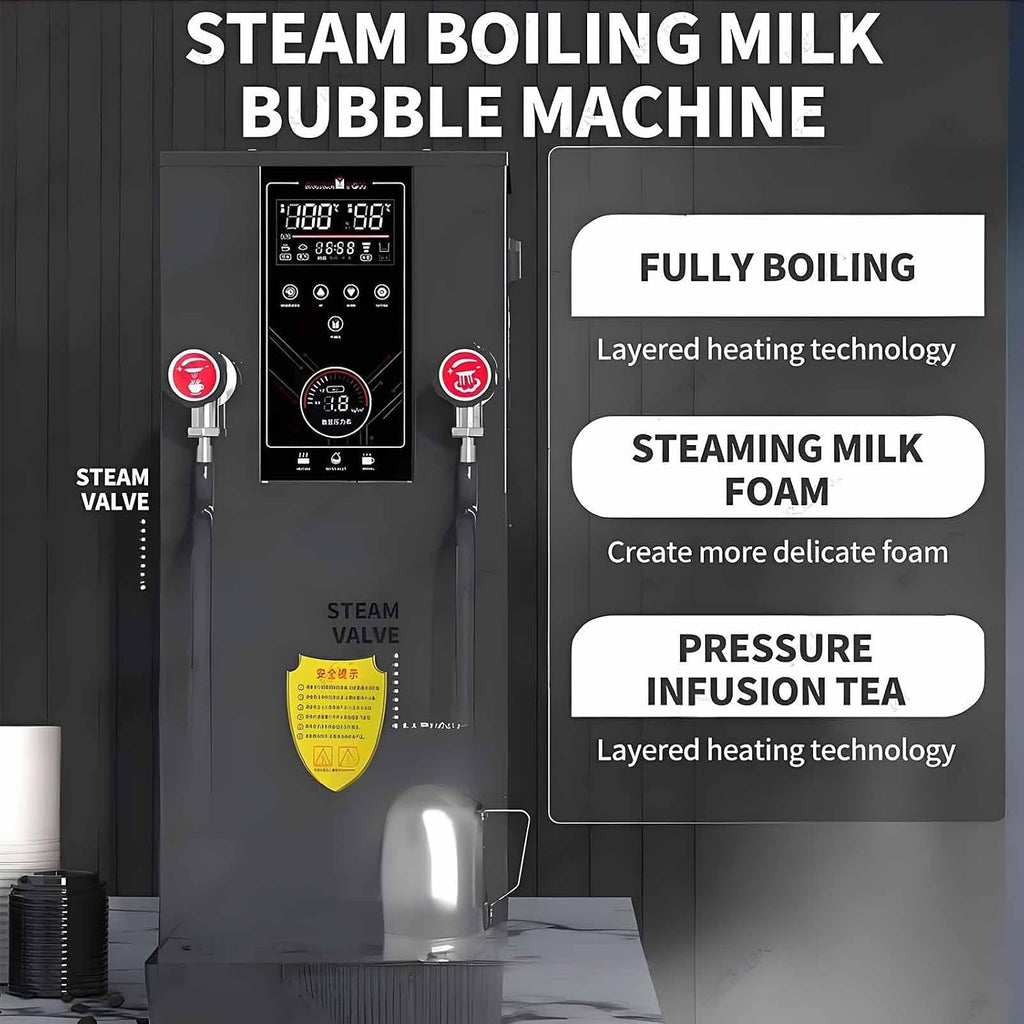 Milk Frother,Commercial Electric with Steam Boiling and LED Display, Multi-Purpose Hot Water Dispenser for Espresso, Coffee, and Milk Tea，Grey