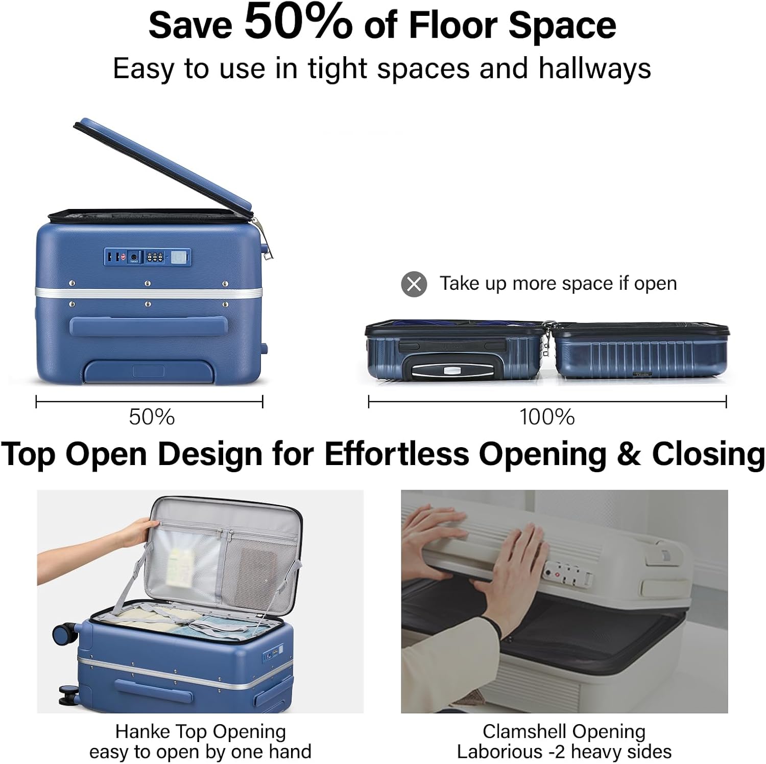 Hanke 24 Inch Checked Luggage with Cup Holder and USB Ports,Top Opening Hard Shell Suitcase with Wheels,Aluminum Frame Trunk Luggage with Foldable Dividers & TSA Lock for Travel, Interstellar Blue