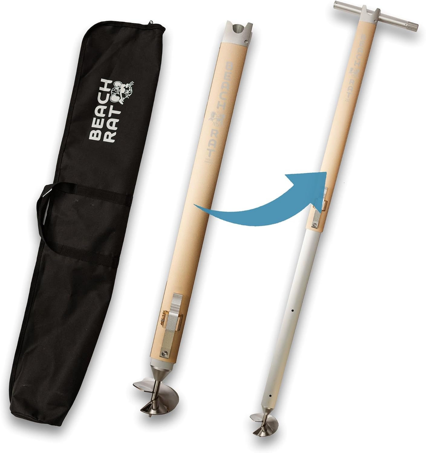 Beach Rat Anchor & Case - Pontoon, Tritoon, PWC Anchor - Shallow Water Boat Anchor & Sandbar Anchor, Screw in Boat Anchor, Stainless Steel & Aluminum Anchor Pole Accessory