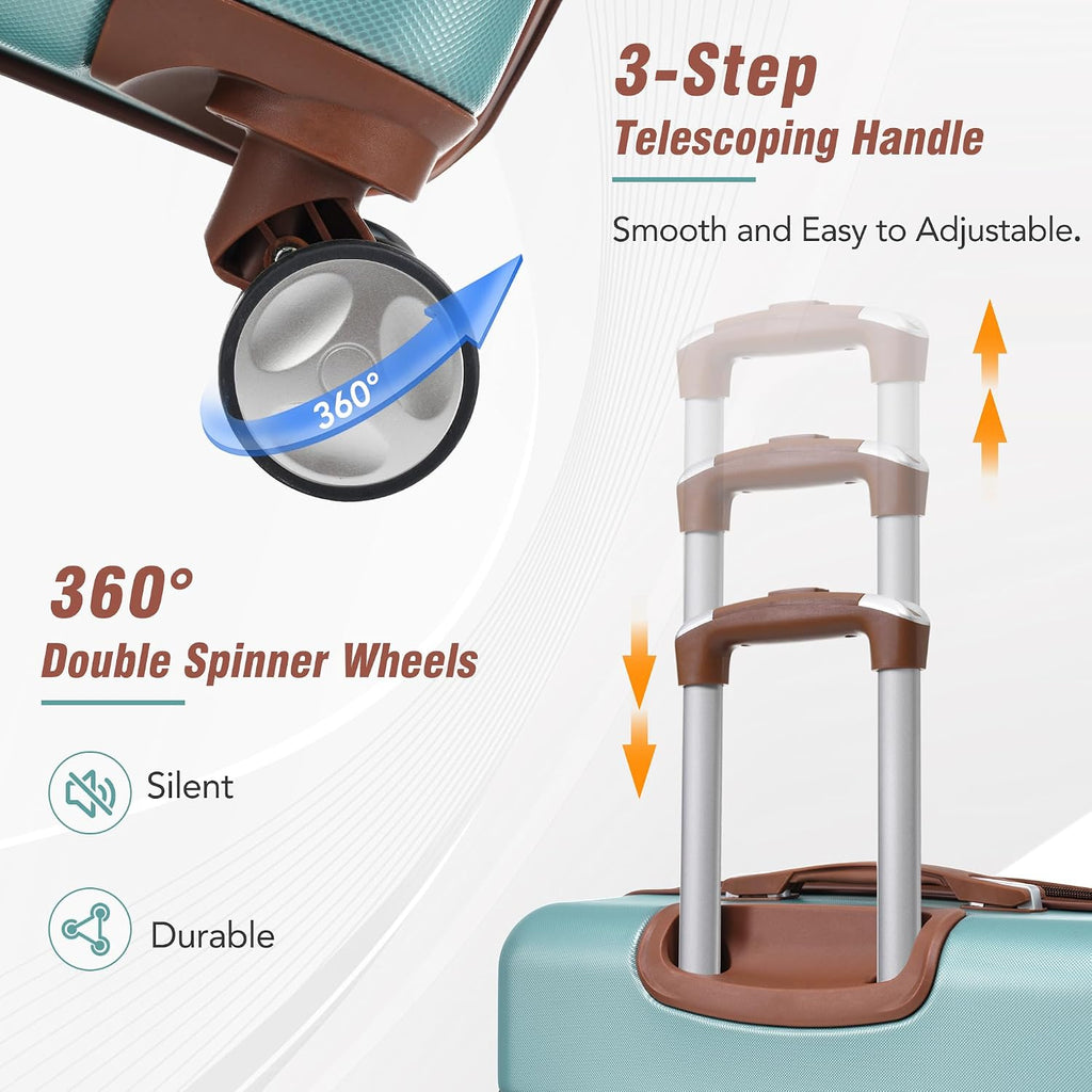 Merax Luggage Set 2 Piece Suitcase Set with Cosmetic Case Expandable Spinner Wheels Vintage Luggage Sets(Blue Green,20'+28')