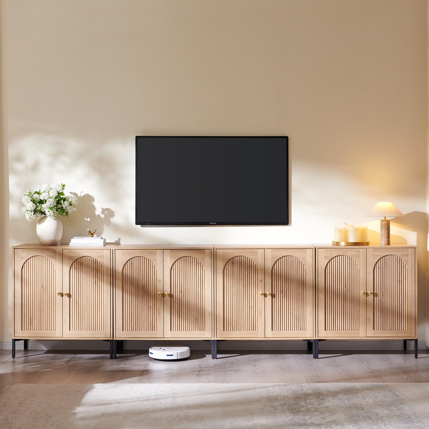 IFGET Modern Buffet Cabinet with Storage, 123.5' W Fluted Arched Sideboard Cabinet w/Adjustable Shelves, Wooden Modular Coffee Bar for Dining Room, Kitchen, Living Room, Entryway, Natural