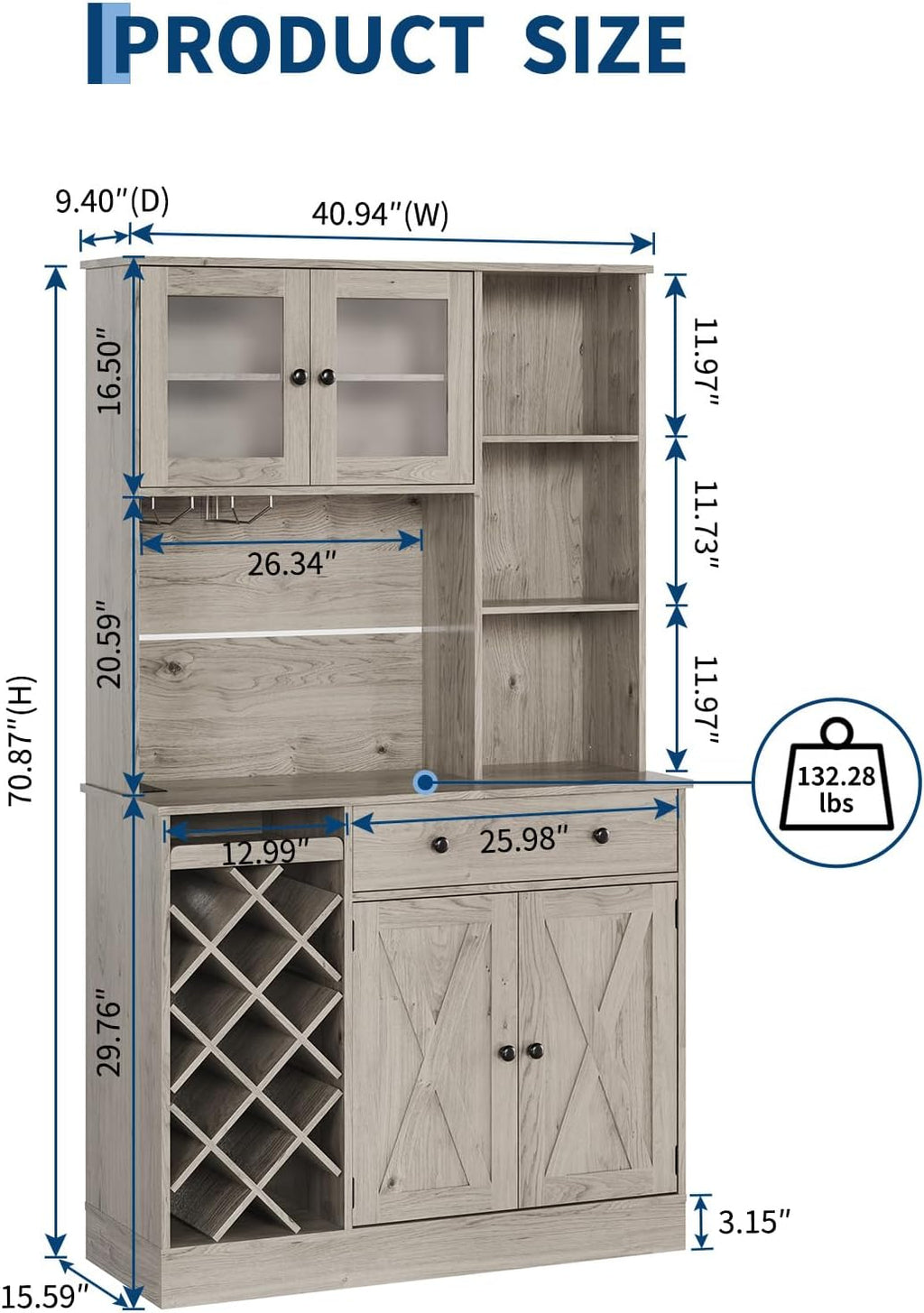 Coffee Bar Cabinet with Power Outlet & Exquisite Barn Doors, Sideboard Buffet Cabinet with Wine Bottle Rack, Storage Cabinet for Kitchen, Dining Room