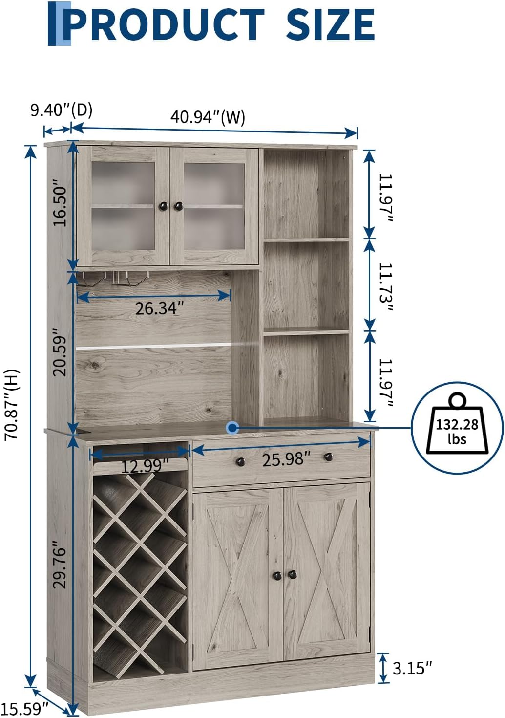 Coffee Bar Cabinet with Power Outlet & Exquisite Barn Doors, 72'' Sideboard Buffet Cabinet with Wine Bottle Rack, Large Kitchen Buffet with Storage and Wine Rack for Kitchen, Dining Room, Living Room