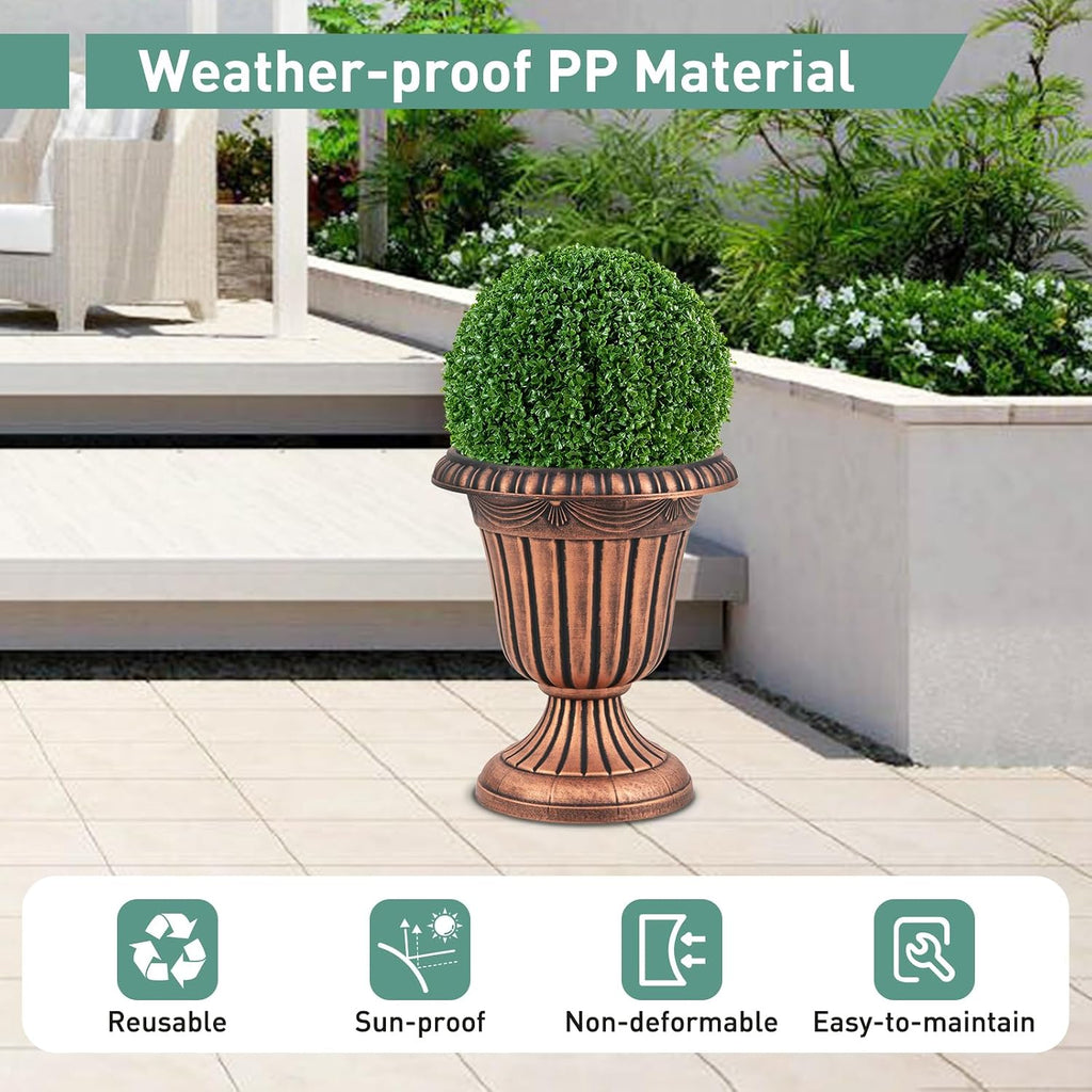 Giantex 18' Tall Vintage Planters Set of 4, Urn Plastic Flower Pots with/Pedestal Base & Pre-Marked Drain Hole, Indoor Outdoor Decorative Plant Containers for Front Porch Home Wedding (Bronze)