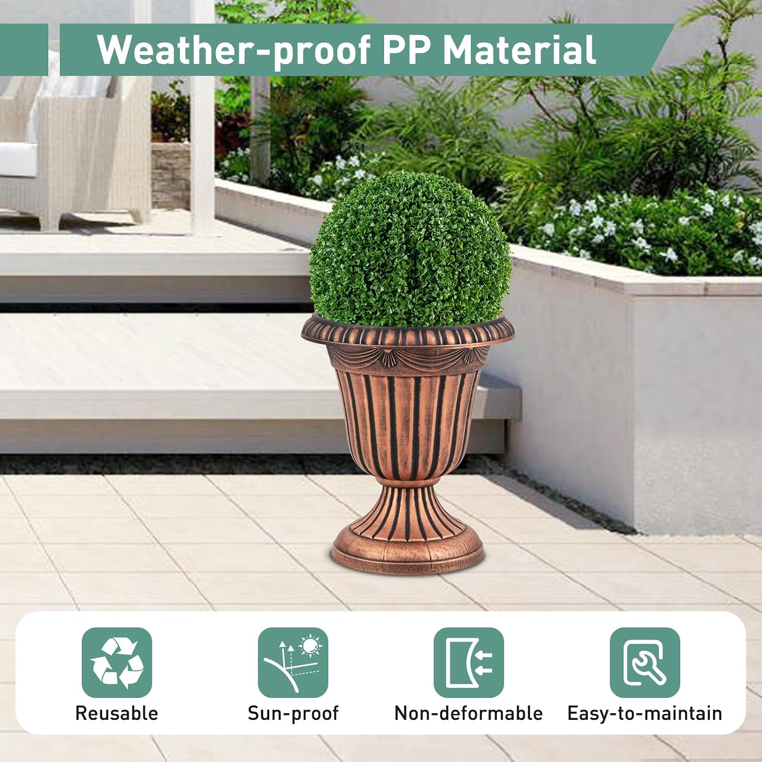 Giantex 18' Tall Vintage Planters Set of 4, Urn Plastic Flower Pots with/Pedestal Base & Pre-Marked Drain Hole, Indoor Outdoor Decorative Plant Containers for Front Porch Home Wedding (Bronze)