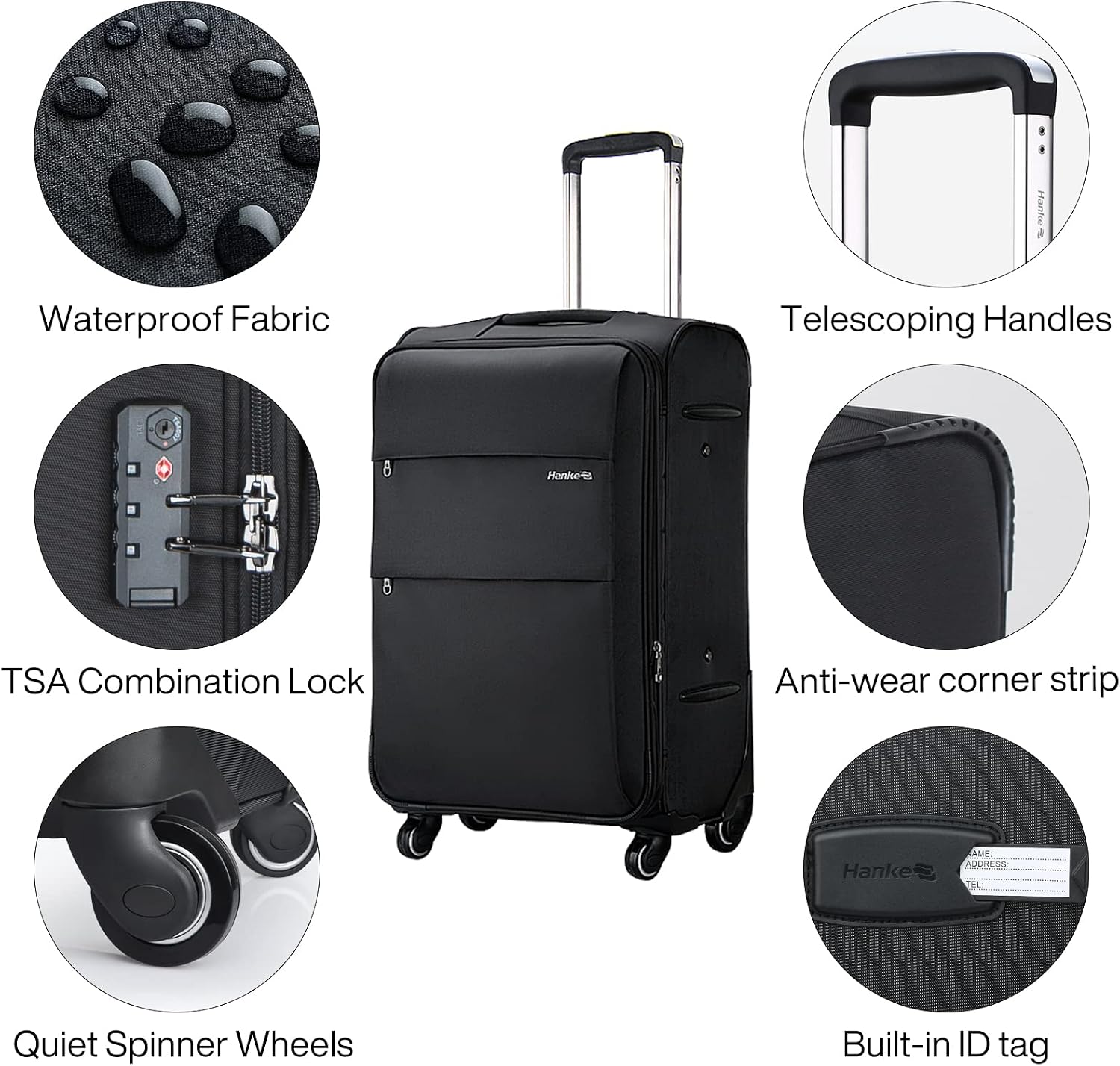 Hanke 20 Inch Expandable Carry On Luggage 22x14x9 Airline Approved Softside Suitcases with Wheels Lightweight Travel Luggage Rolling Suitcase with Lock for Men and Women.(Dark Gray)