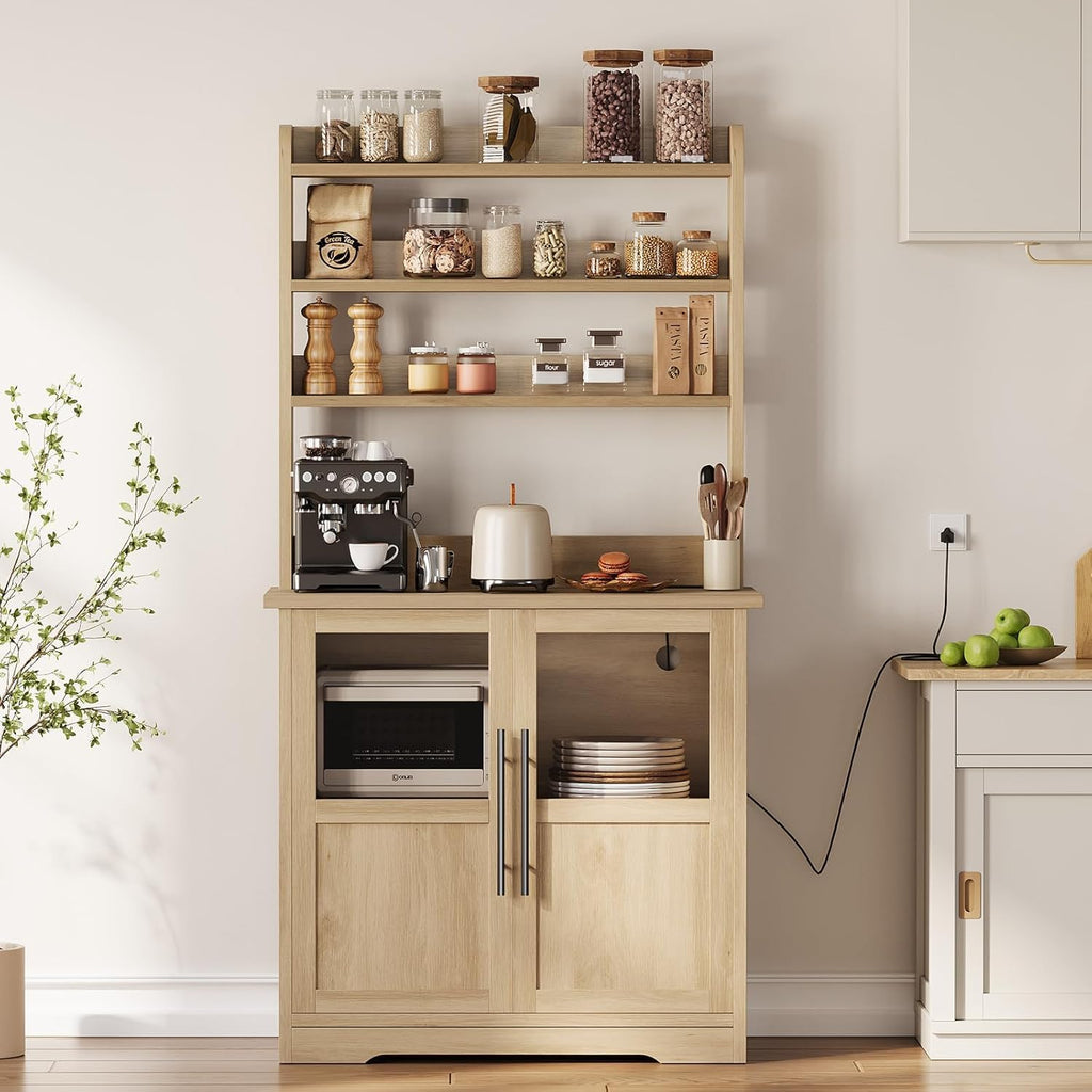 Bakers Rack with Storage Cabinet, Microwave Stand with Power Outlets, Small Kitchen Cabinet, for Kitchen,Dining Room