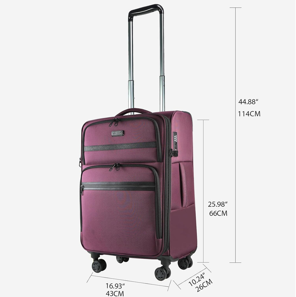 KROSER Softside Expandable checked Luggage with Front Business Pockets，24 Inch Suitcases with Spinner Wheels & Built-in TSA Lock, Durable Suitcase Rolling Luggage, Burgundy