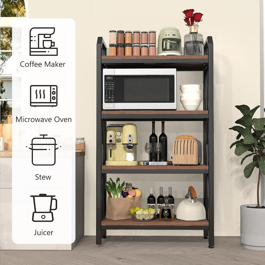56.3' Baker's Rack for Kitchen, 4-Tier Metal Wood Shelf, Heavy Duty Adjustable Shelving Unit, Freestanding Organizer for Garage Pantry Bathroom Closet, Black Brown