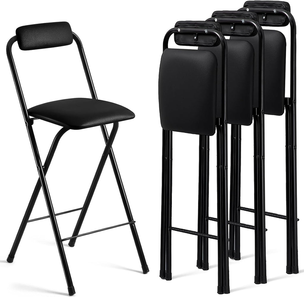 Geelin 4 Pcs 25.6 Inch Folding Chair Stool Chair Foldable Chair Portable Folding Chairs with Padded Seats Small Bar Office Guitar Desk Counter Fold up Sitting Stool Chair for Adults Kids