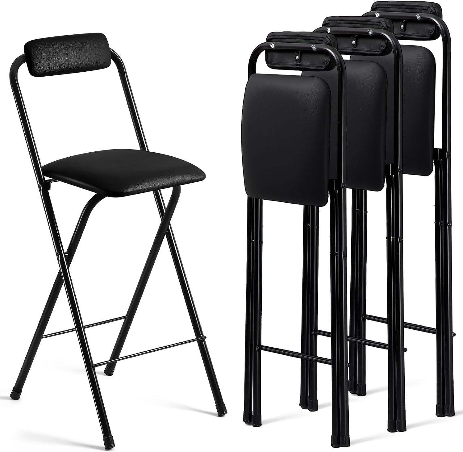 Geelin 4 Pcs 25.6 Inch Folding Chair Stool Chair Foldable Chair Portable Folding Chairs with Padded Seats Small Bar Office Guitar Desk Counter Fold up Sitting Stool Chair for Adults Kids