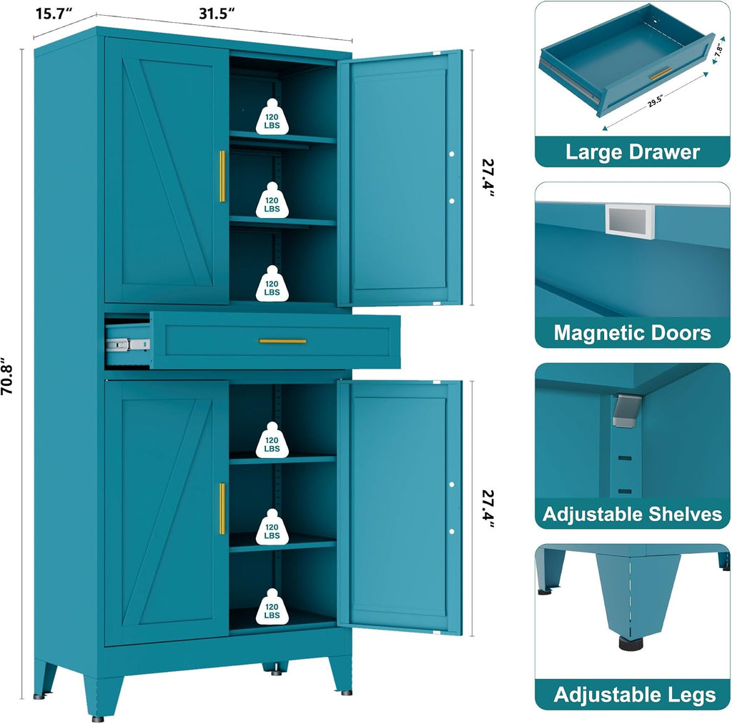 LCAOPC 71' Tall Pantry Storage Cabinet with Drawer and Adjustable Shelves, Freestanding Tall Kitchen Cupboard Storage Cabinet for Kitchen,Dining Room, Living Room, Blue