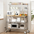 Leteuke Bakers Rack with Power Outlet & Storage, 36 Inch Microwave Stand Kitchen Cart, 4-Tier Metal Kitchen Shelves Cart with Wheels & 20 S-Hooks for Kitchen, NSF Certified, 63 x 18 x 36 Inch-Chrome