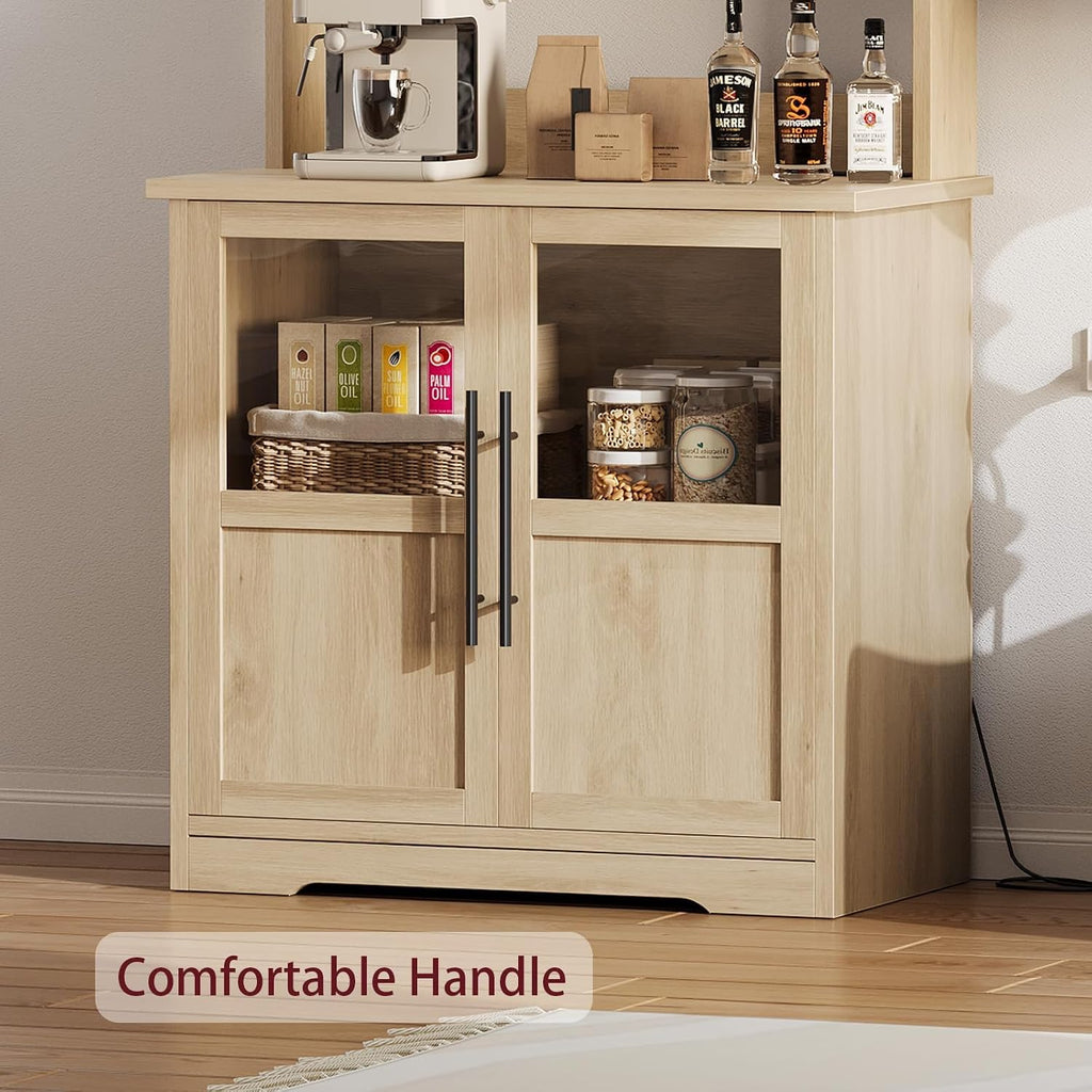Kitchen Bakers Rack with Storage Cabinet, Microwave Stand with Power Outlets, Coffee Bar Station Shelves for Kitchen Dining Living Room