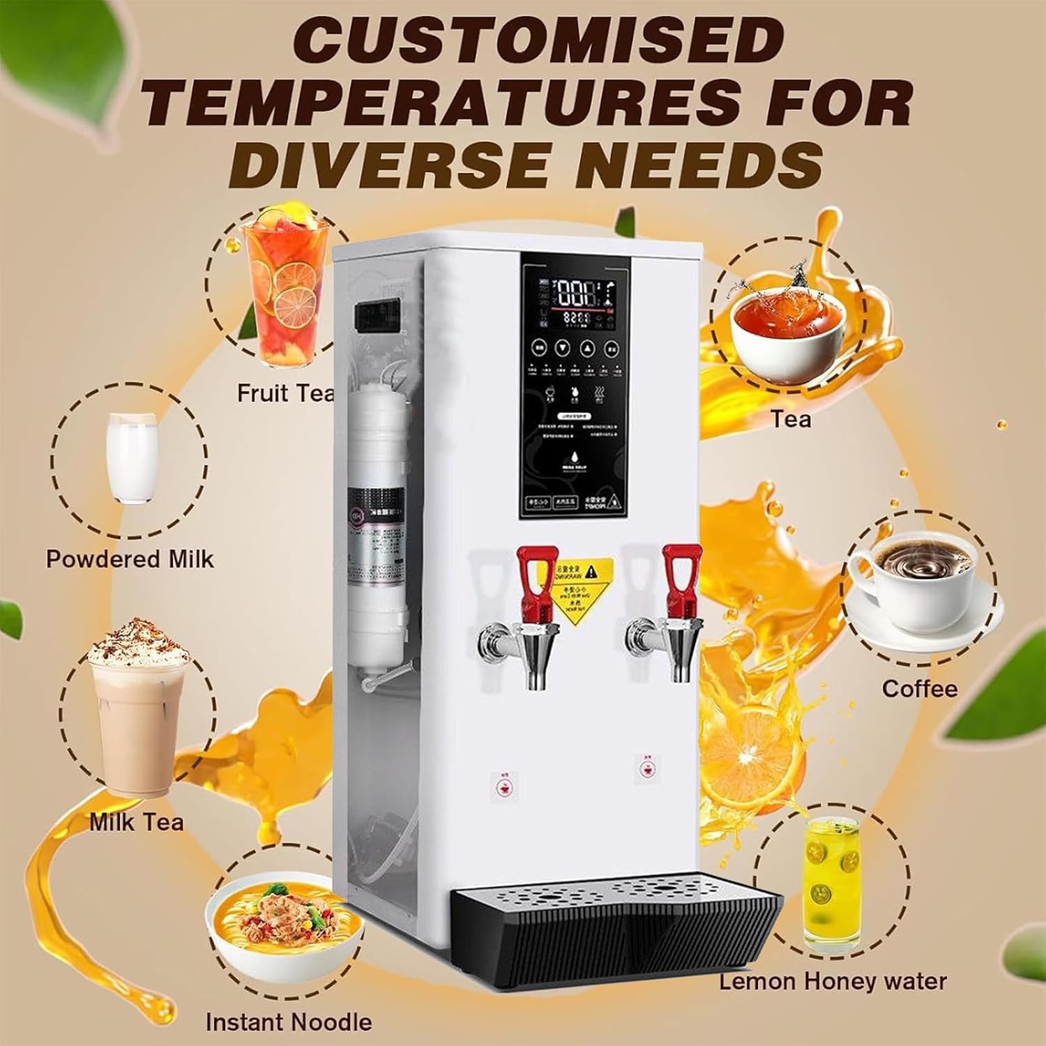 3000W Hot Water Dispenser Built-in Water Purifier, Step-Heating Water Boilers for Tea Making & Hot Drinks, LCD Touch Screen, Dual Faucet,White-hot hot