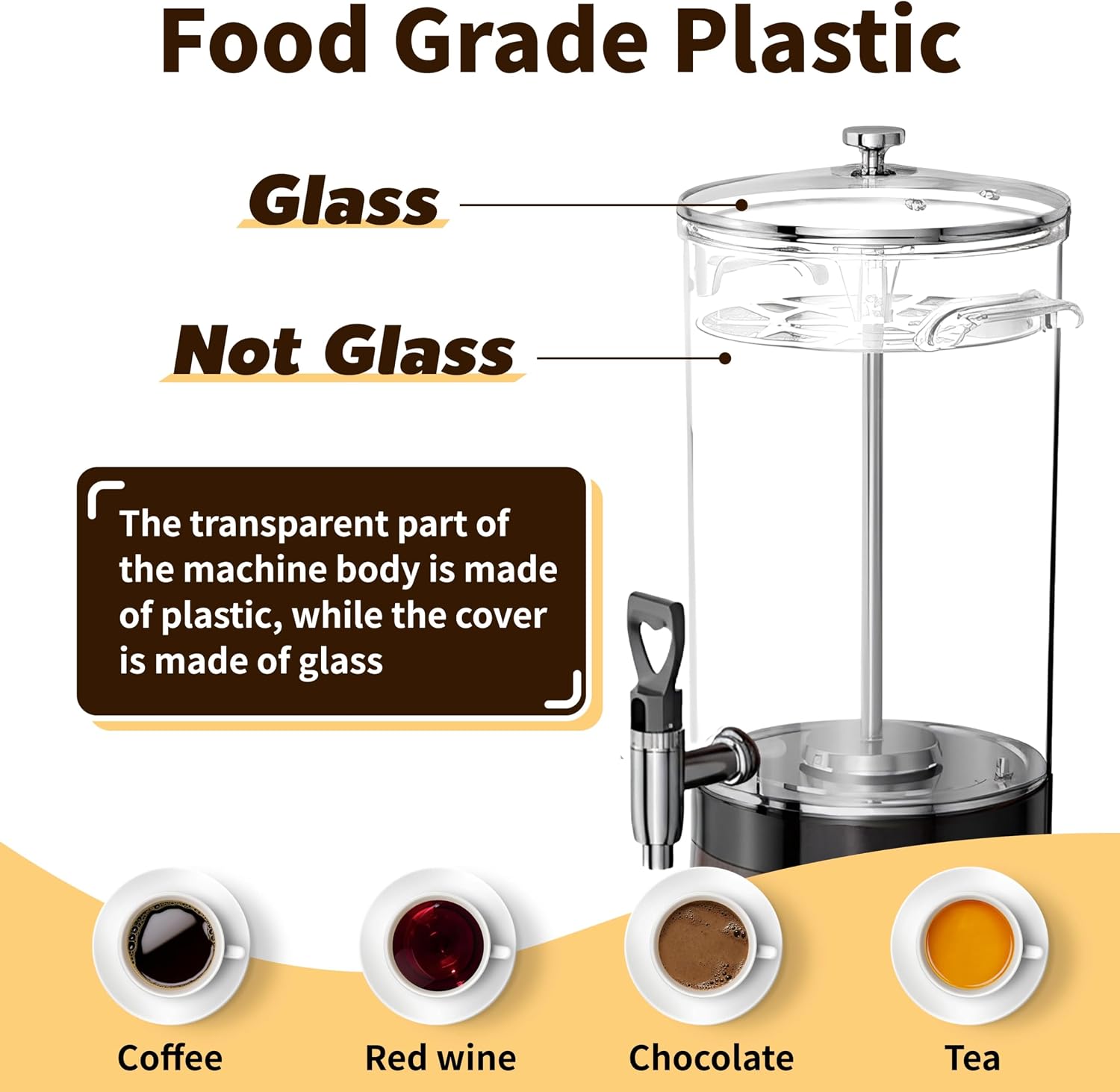 Commercial Coffee Urn Hot Beverage Dispenser Coffee Maker, Food-grade Plastic 9.5 L 60 Cups, Hot Chocolate Machine, Electric Percolator for Catering Hot Water for Hot Cocoa, Drink, Tea, Juice