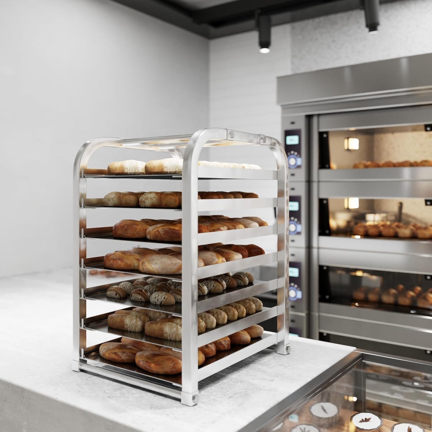7-Pan End Load Countertop Half Sheet Pan Rack – 15.3' L x 18' D | Bun Pan Rack | NSF Certified | Commercial Baking Organizer