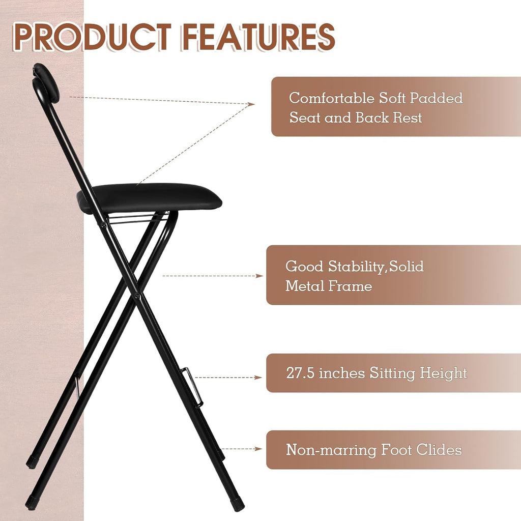Geelin 4 Pcs 27.5 Inch Folding Chair Stool Chair Foldable Chair Portable Folding Chairs with Padded Seats Small Bar Office Guitar Desk Counter Fold up Sitting Stool Chair for Adults Kids