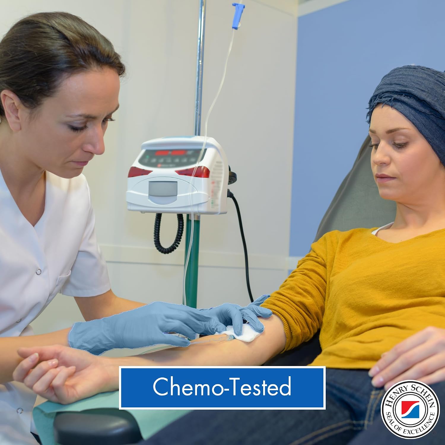 Henry Schein Criterion N300 Nitrile Exam Gloves, Ice Blue – Chemo Tested, Latex-Free, Chlorinated, 2.76 Mil, Non-Sterile
