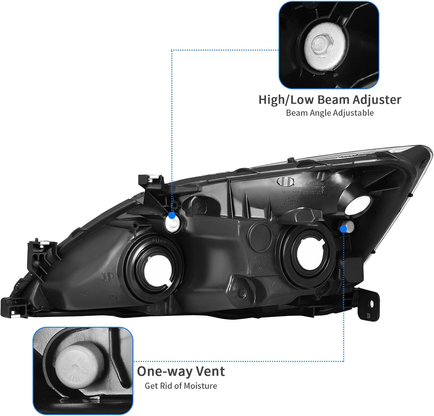 DWVO Headlight Assembly Compatible with 03 04 05 06 07 Accord OE Headlamp Replacement Black Housing Clear Reflector Clear Lens