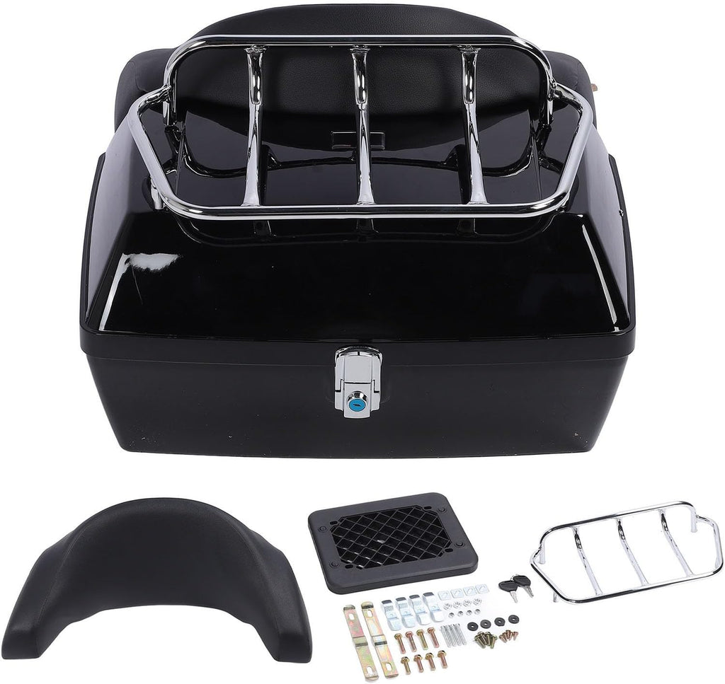 Motorcycle Rear Case 48L Universal Water Lock Backrest Cushion Trunk Tail Luggage Box Helmets Luggages (Black)