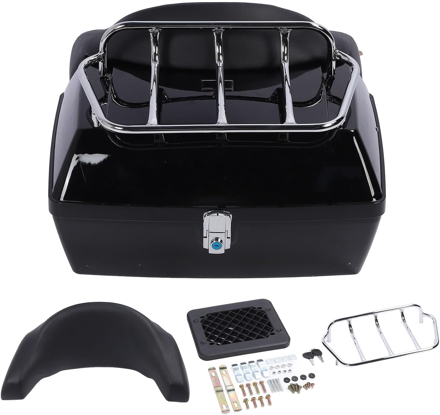 Motorcycle Rear Case 48L Universal Water Lock Backrest Cushion Trunk Tail Luggage Box Helmets Luggages (Black)