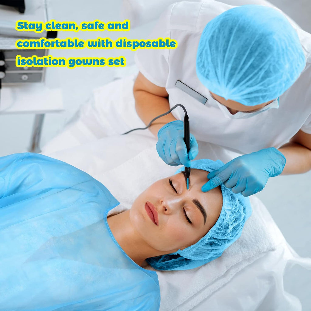 Xuhal 300 Pack Disposable Isolation Gowns PPE Gowns Disposable Bulk Fully Closed Double Tie Back Elastic Cuffs for Home Isolation, Labs, Dental, Beauty Agencies, Tattoo Practices, Unisex (Blue)