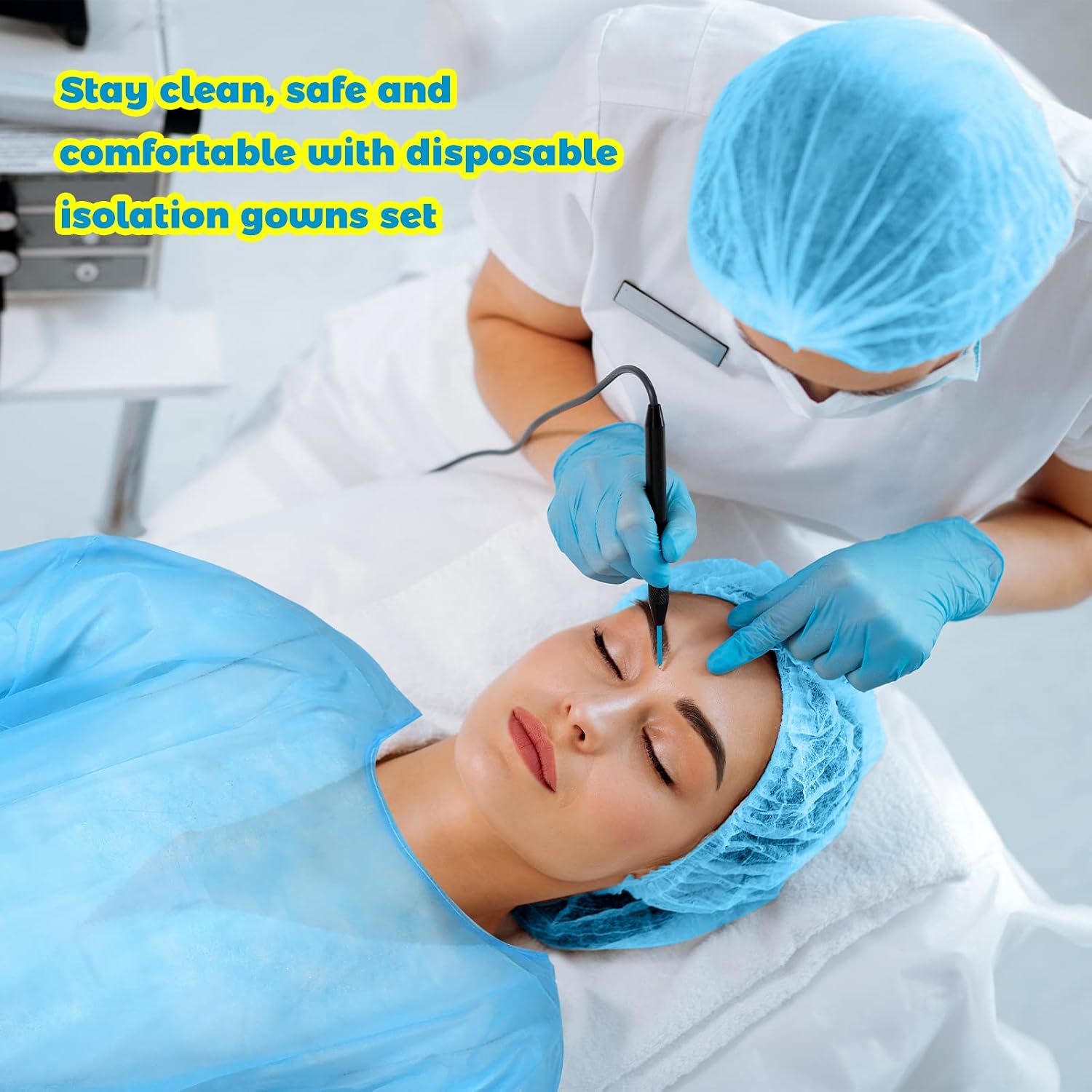 Xuhal 300 Pack Disposable Isolation Gowns PPE Gowns Disposable Bulk Fully Closed Double Tie Back Elastic Cuffs for Home Isolation, Labs, Dental, Beauty Agencies, Tattoo Practices, Unisex (Blue)
