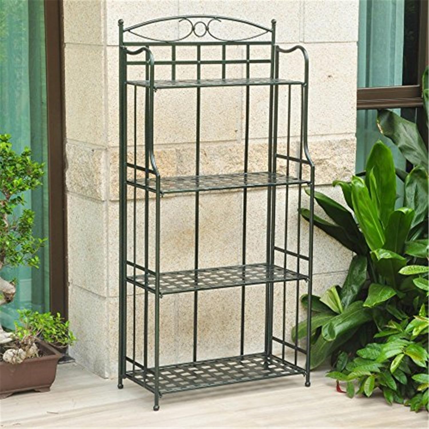 Maykoosh Outdoor Baker's Rack 4 Tier - Metal Display Shelf for Plants Herbs Decor - Garden Patio Furniture