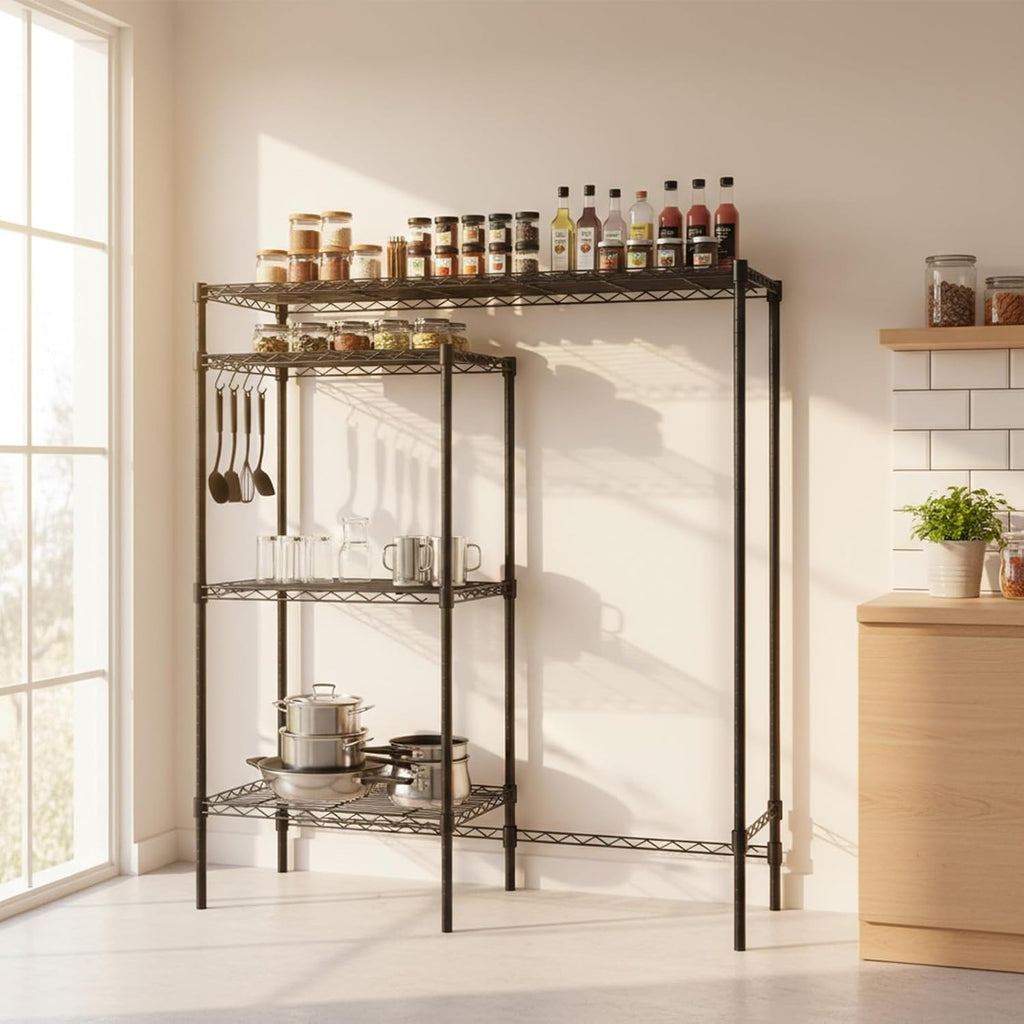 4-Tier Heavy-Duty Mini Fridge Stand with Storage, Adjustable Microwave Stand & Baker Rack, Space-Saving Organizer for Kitchen, Dorm, Office,18Wx48Dx53H