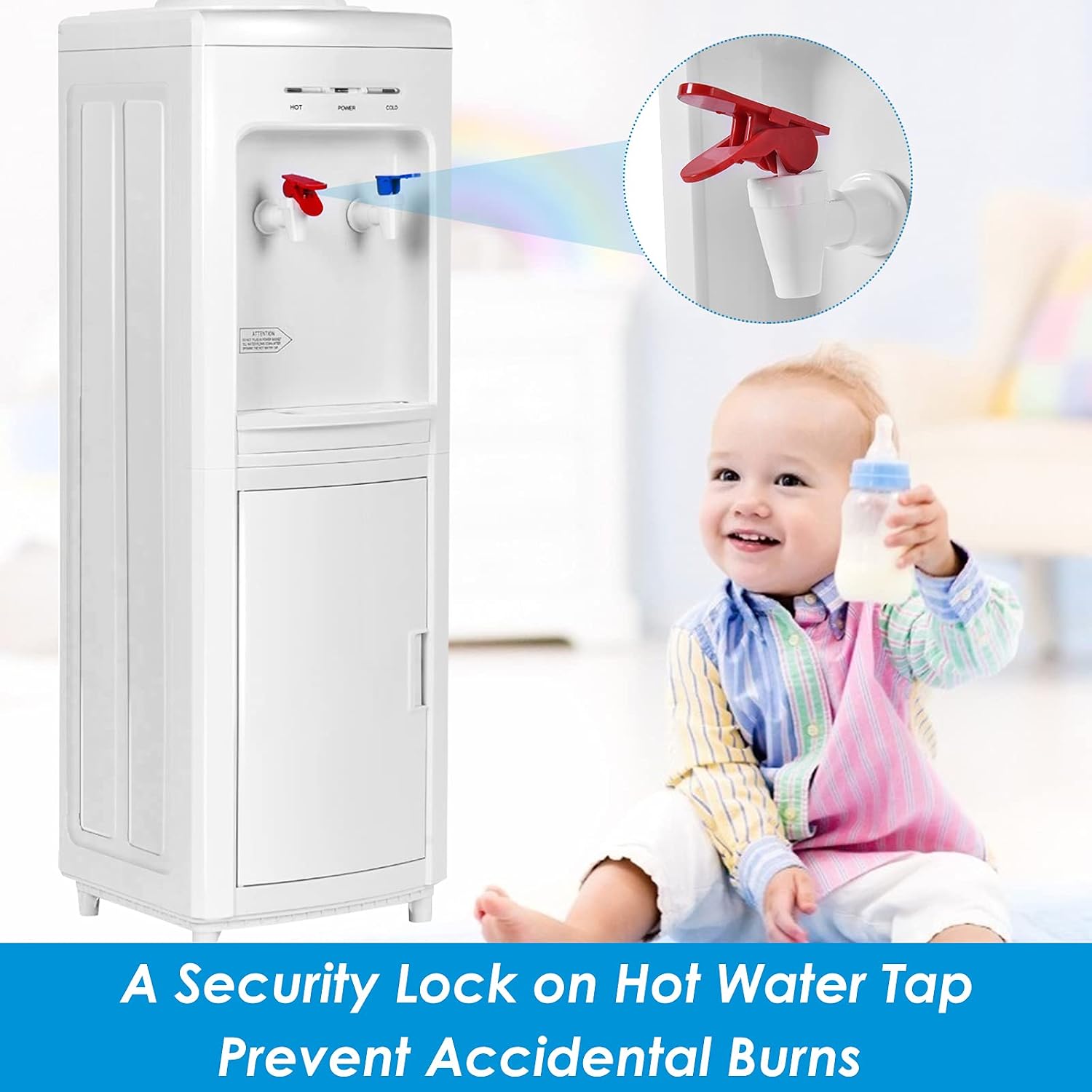GOFLAME Water Cooler Dispenser Top Loading, Water Dispenser with Hot & Cold Water, Storage Cabinet, Child Safety Lock, Holds 3-5 Gallon Bottles for Home Office Dorm