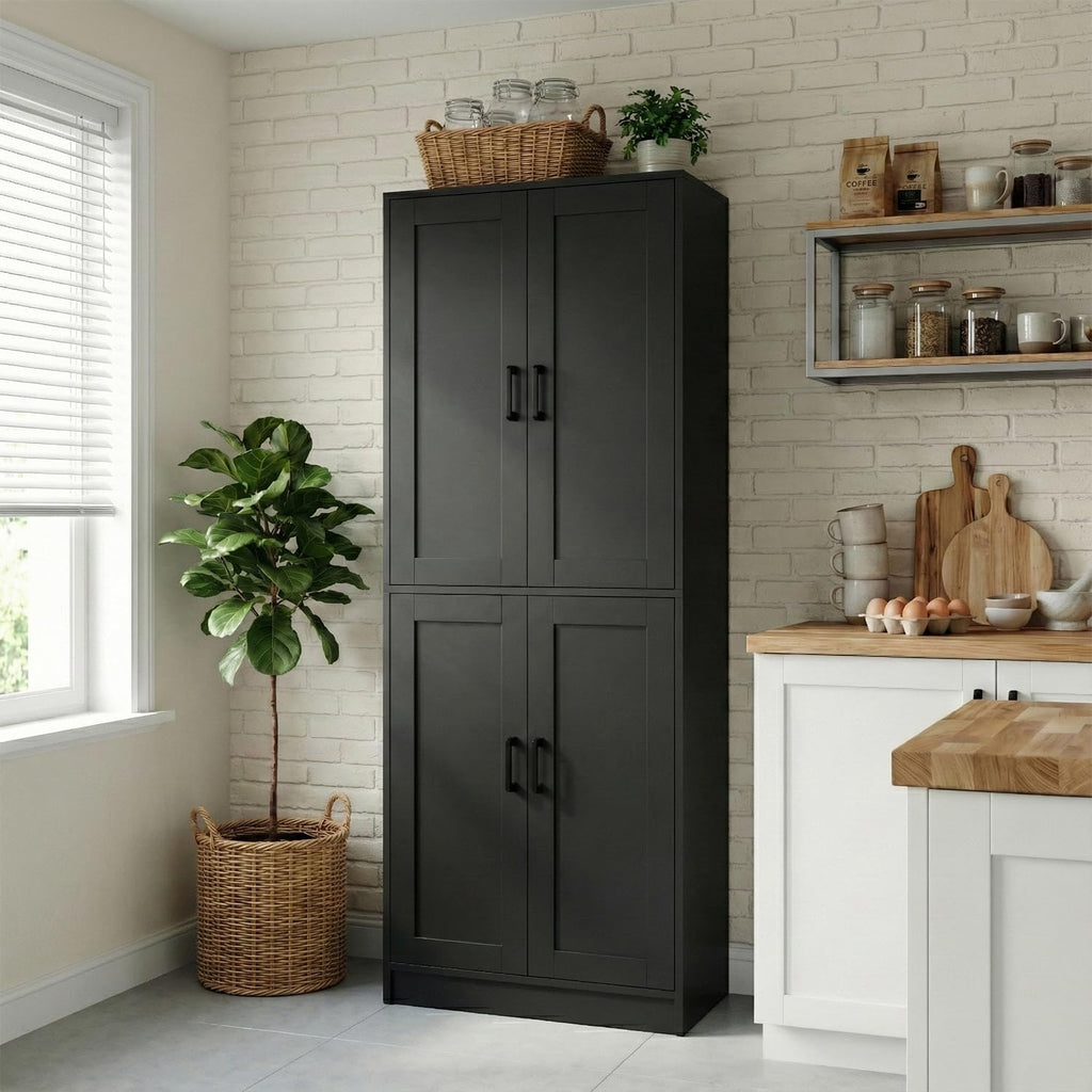 DIYART 71' Tall Kitchen Pantry Cabinet, Freestanding Food Storage Organizer with Doors & Adjustable Shelves, Large Utility Hutch Cupboard for Dining Room, Kitchen & Home Office, Black