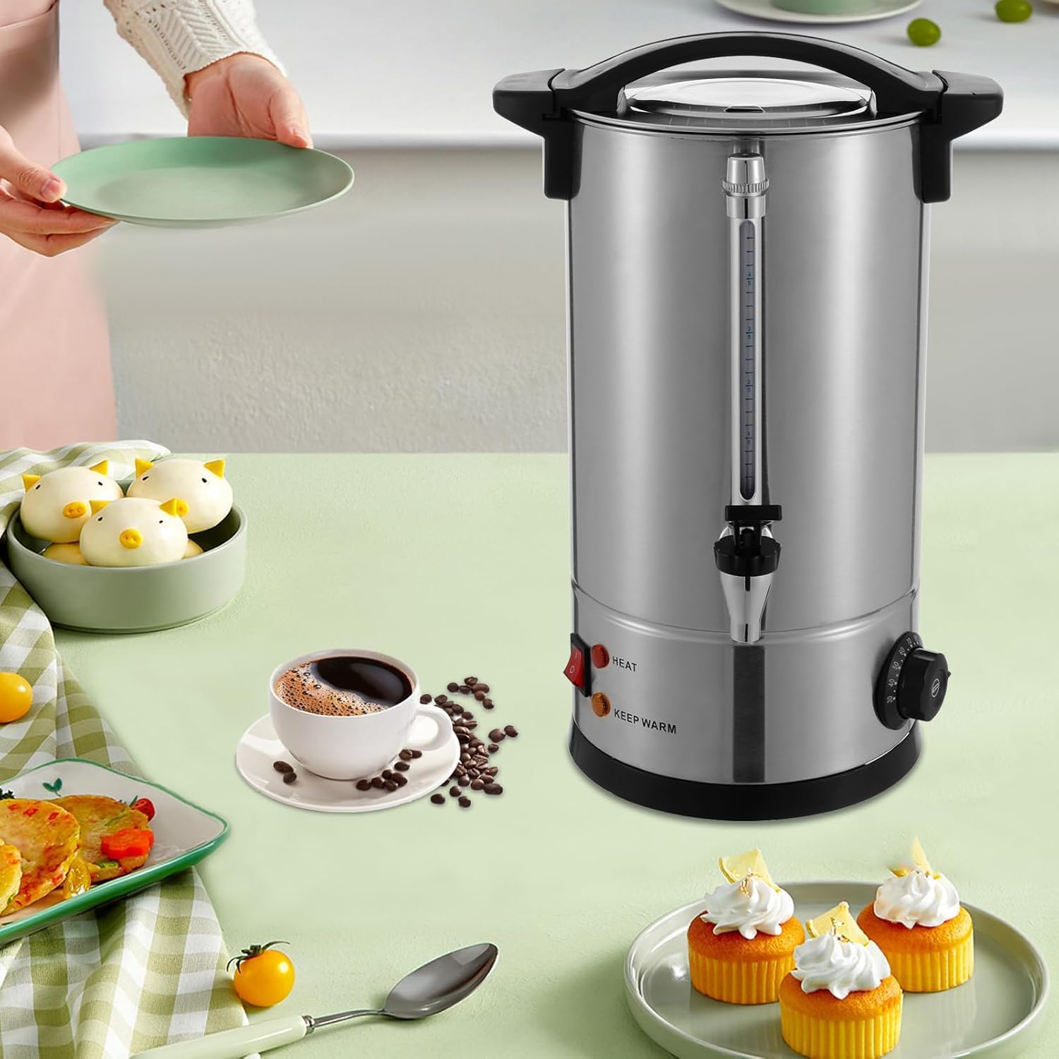 Electric Hot Water Dispenser, Stainless Steel Commercial Water Boiler and Warmer, Coffee Tea Urn, Adjustable Tabletop Tea Coffee Urn for Party Buffet Catering