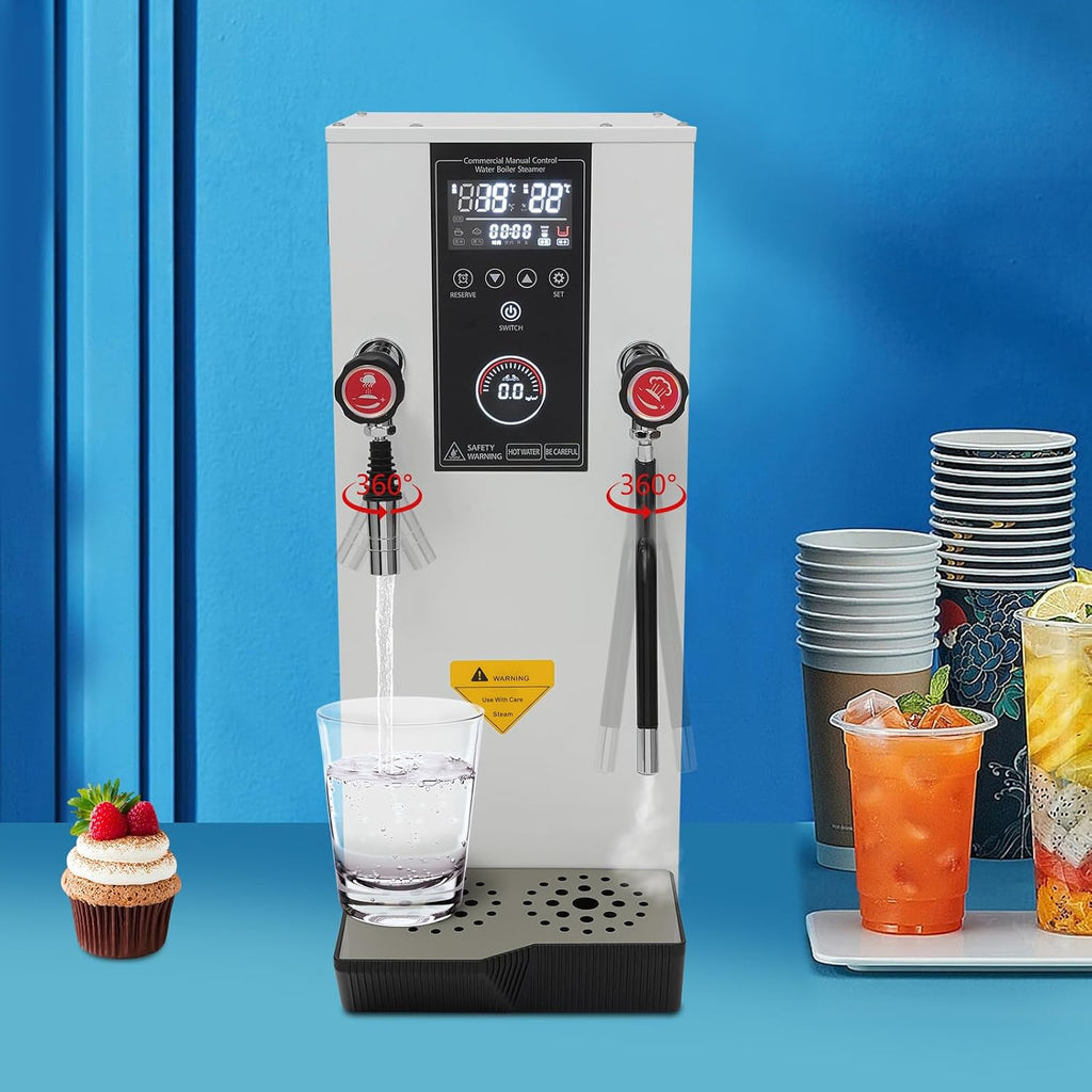 Milk Frother, 12L Commercial Hot Water Dispenser with Inlet Pipe Drip Tray Fixed Time Water Boiler 3000W Electric Water Steamer Dispenser for Heat Beverages Extract Tea Brew Milk (White)