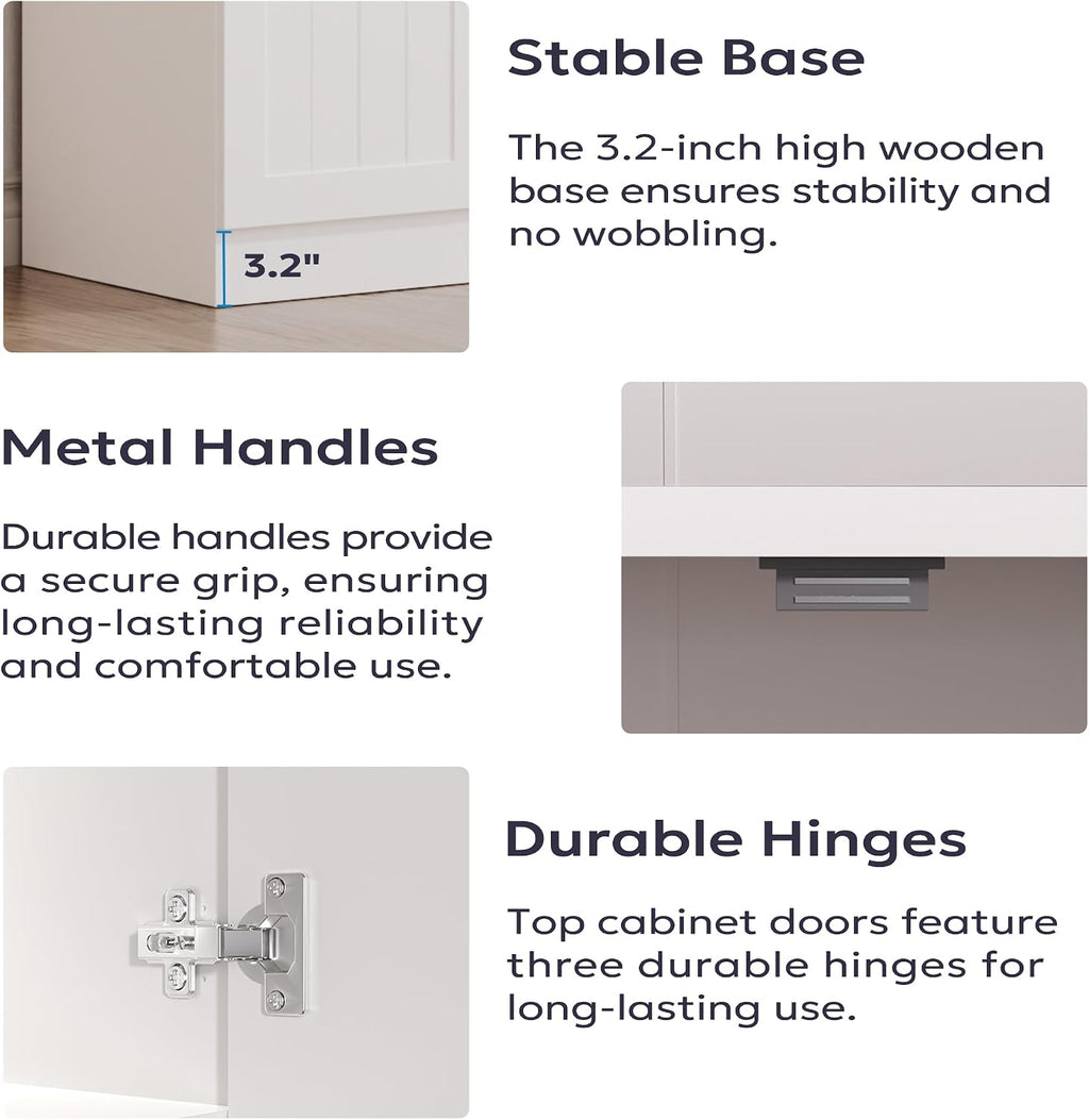 Furnify 71' H Pantry Cabinet with Charging Station, Tall Kitchen Pantry Storage Cabinet with Microwave Stand, Farmhouse Kitchen Hutch with Storage Drawer for Living Room, Dining Room, White