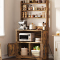 GAOMON Farmhouse Bakers Rack with Storage Cabinet and Charging Station, Kitchen Hutch with Thickened Tabletop, Power Outlets & USB Ports, Pantry Organizer Shelf for Kitchen and Dining Room, Brown