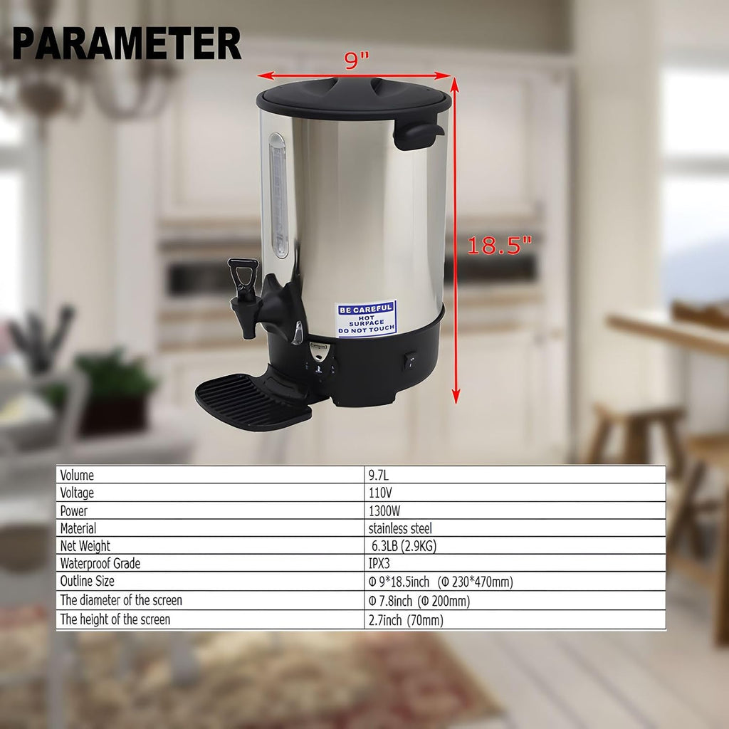 110V Stainless Steel Large Capacity Hot Coffee and Tea Dispenser with Independent Filter Commercial Electric Water Boiler Office Kitchen Electric Kettle 9.7L