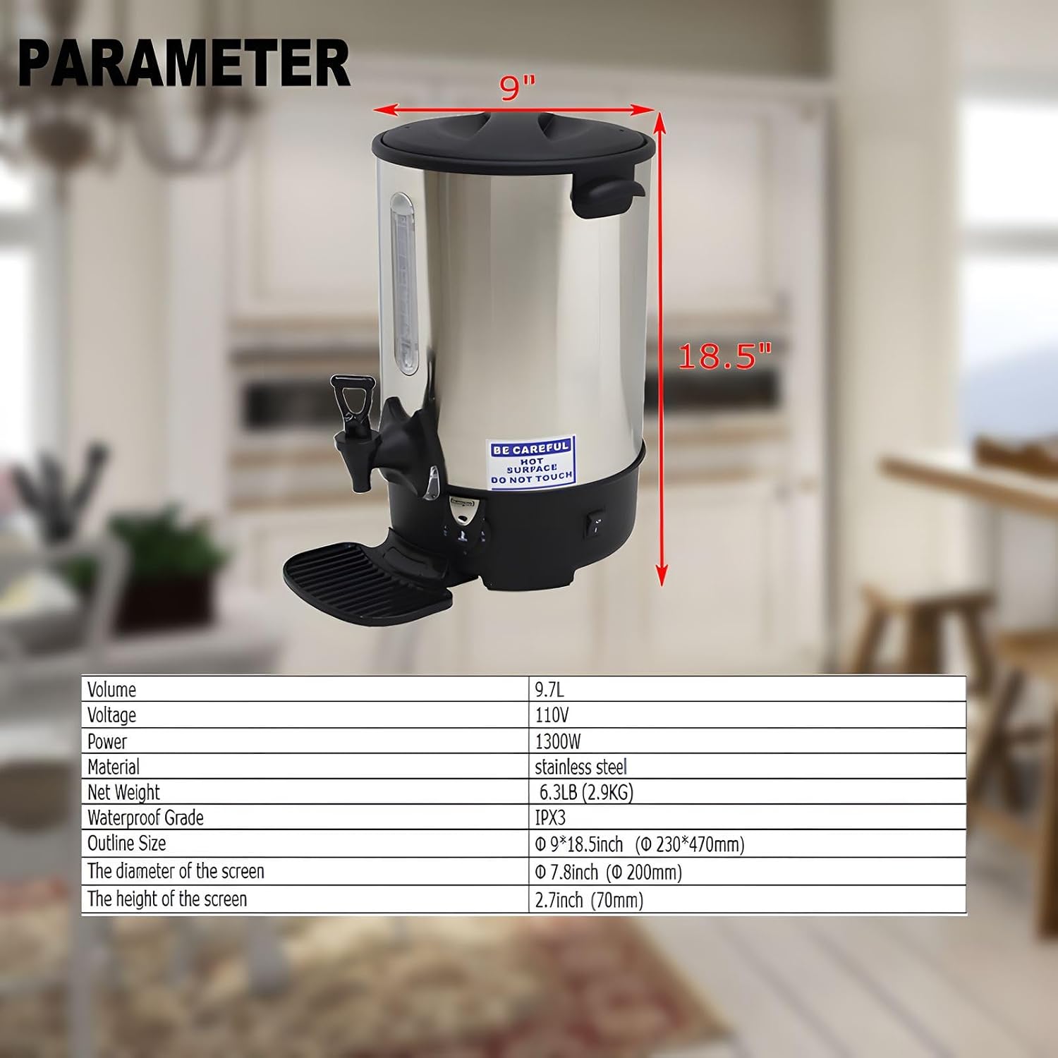 110V Stainless Steel Large Capacity Hot Coffee and Tea Dispenser with Independent Filter Commercial Electric Water Boiler Office Kitchen Electric Kettle 9.7L