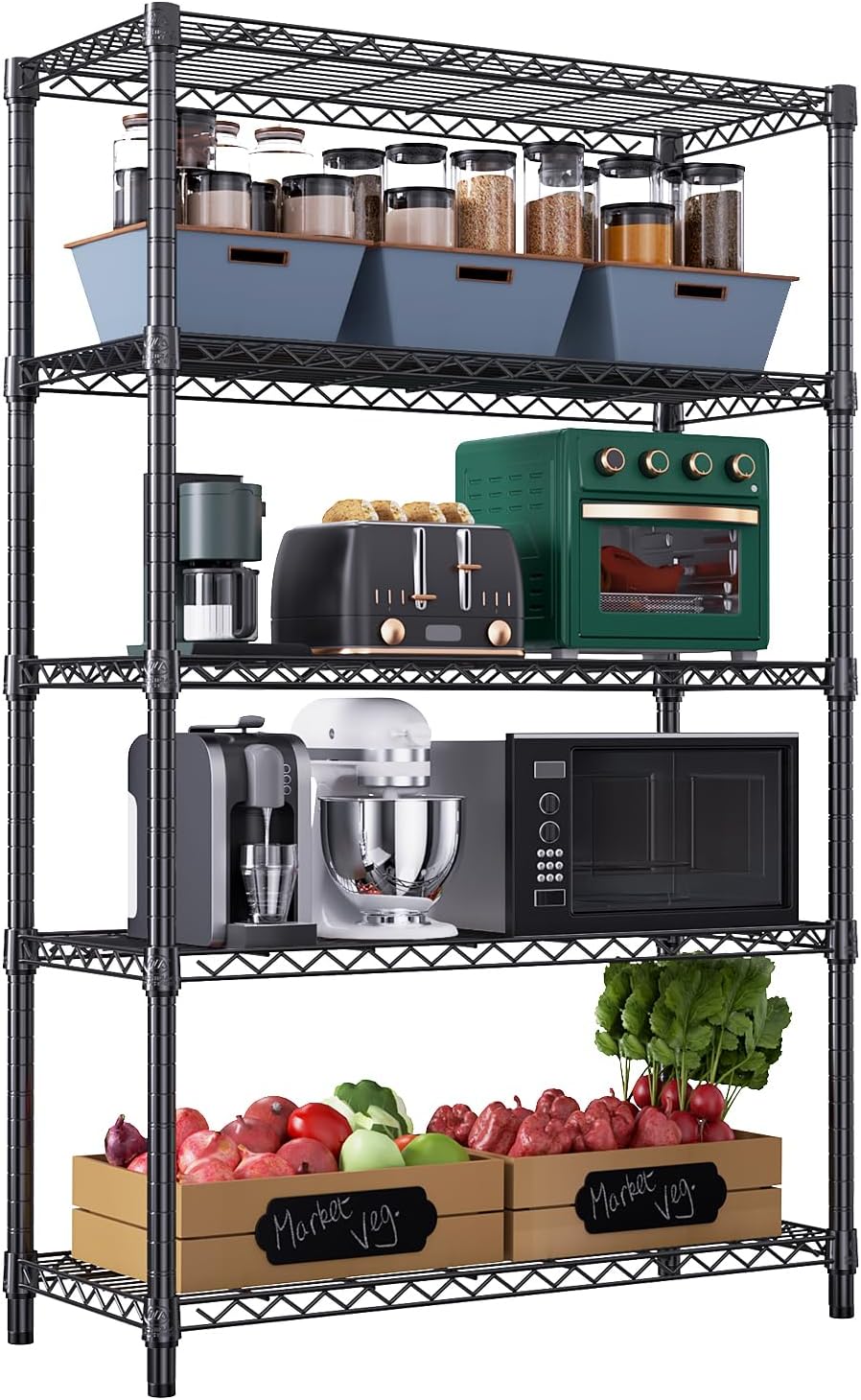 M MZG 1750 lbs Steel Storage Shelving 5-Tier Utility Shelving Unit Steel Organizer Wire Rack for Home,Kitchen,Office,Garage, 1750 LBS Capacity 17.7' D x 47.2' W x 72.3' H