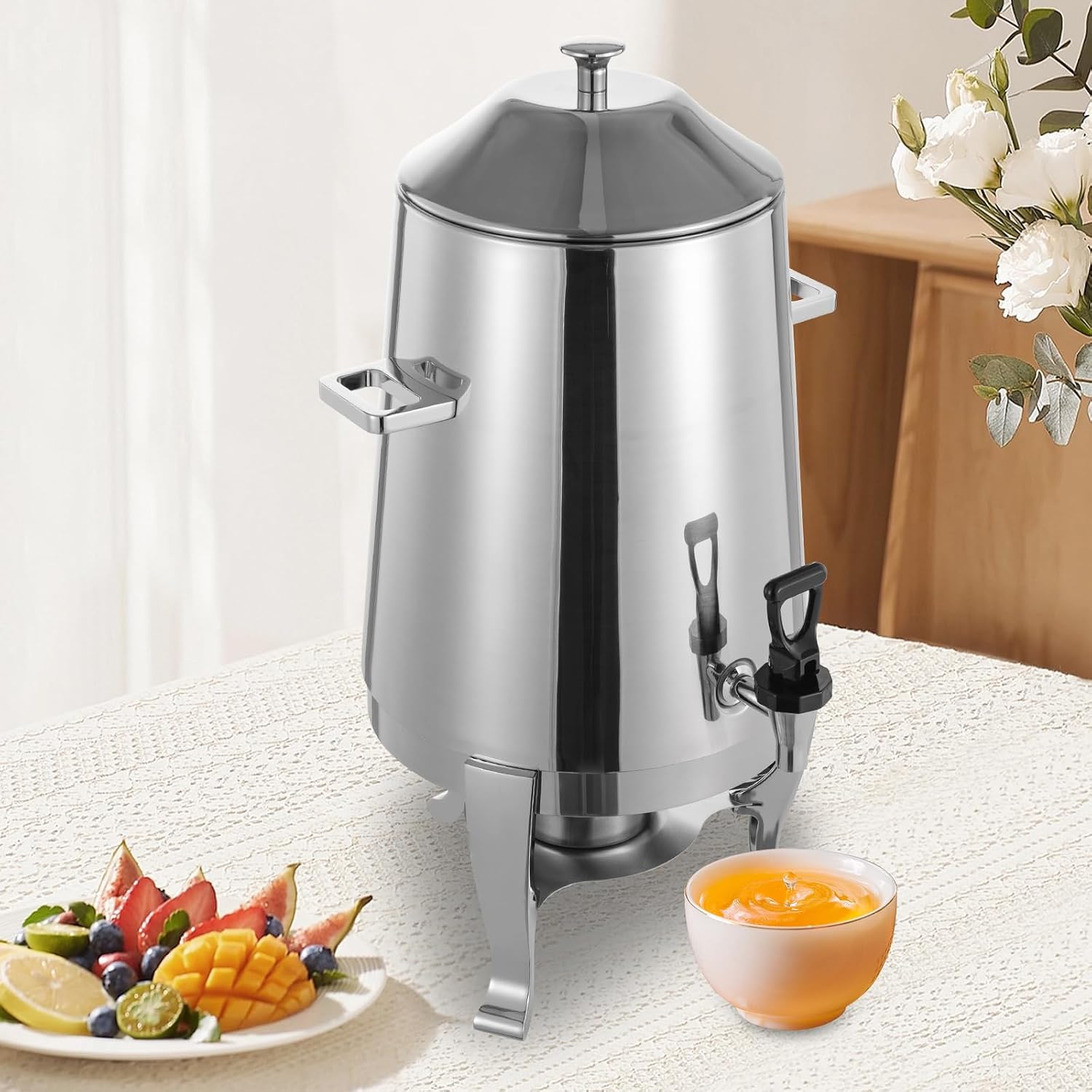 13L/3.5 Gallon Stainless Steel Coffee Urn, Hot Beverage Dispenser Can with Fuel Tray Holder, Insulated Drink Dispenser with Faucet for Hot and Cold Drinks, Party Catering Events (Fuel Heating)
