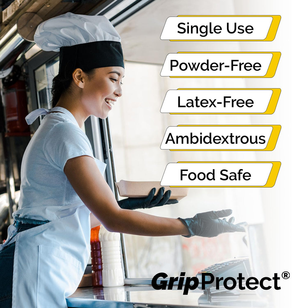 GripProtect 6 Mil Black Nitrile Exam Gloves | Heavy Duty | Textured | Food | Cleaning | Law Enforcement | Automotive | (Large 1,000)