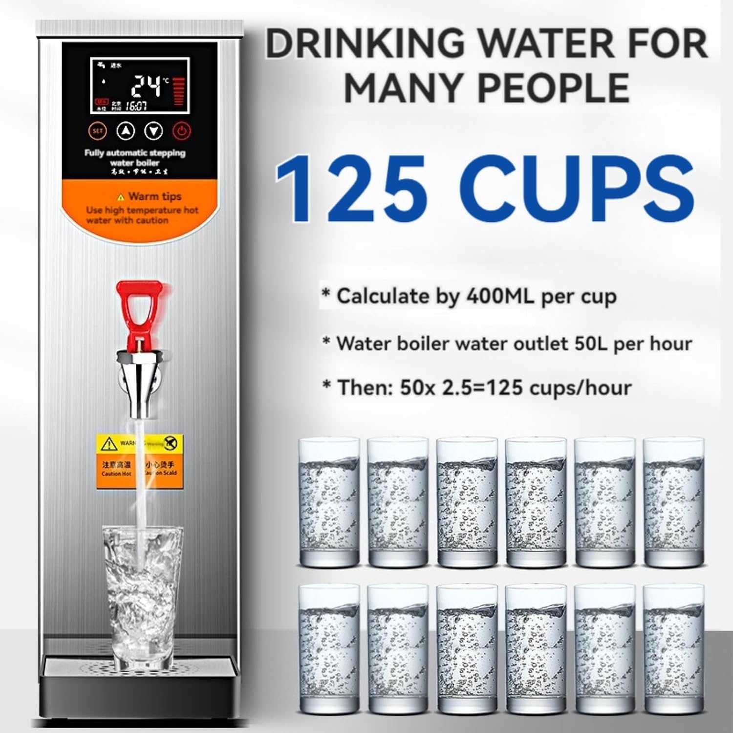2500W Professional Commercial Electric Hot Water Dispenser with LCD Touchscreen,Safe To Drink (White 220V)