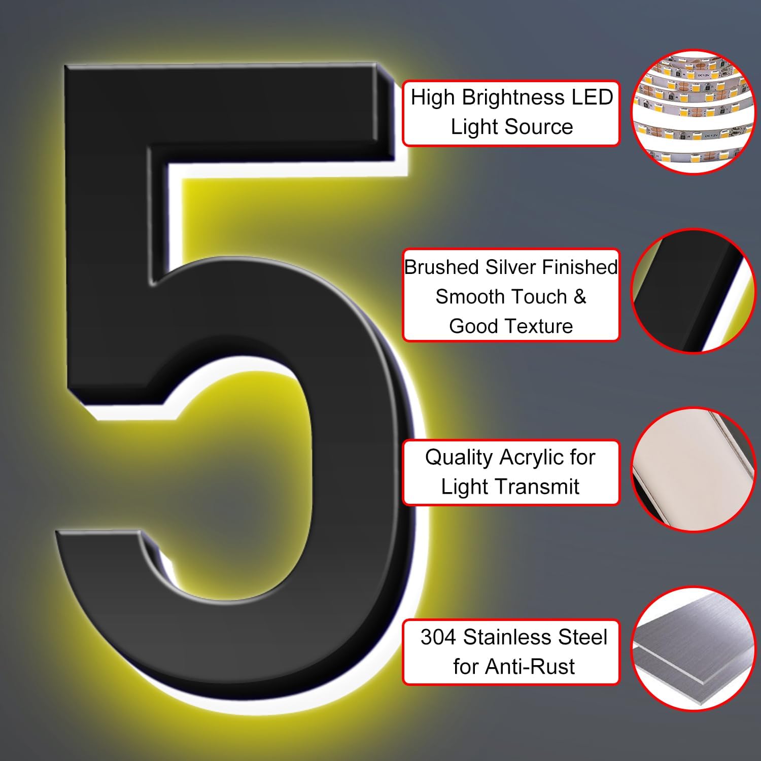 18 Inch Backlit LED Illuminated House Numbers For A Modern Home Look Stylish Light Up Address Signs Create A Striking First Impression Home Address Numbers,8