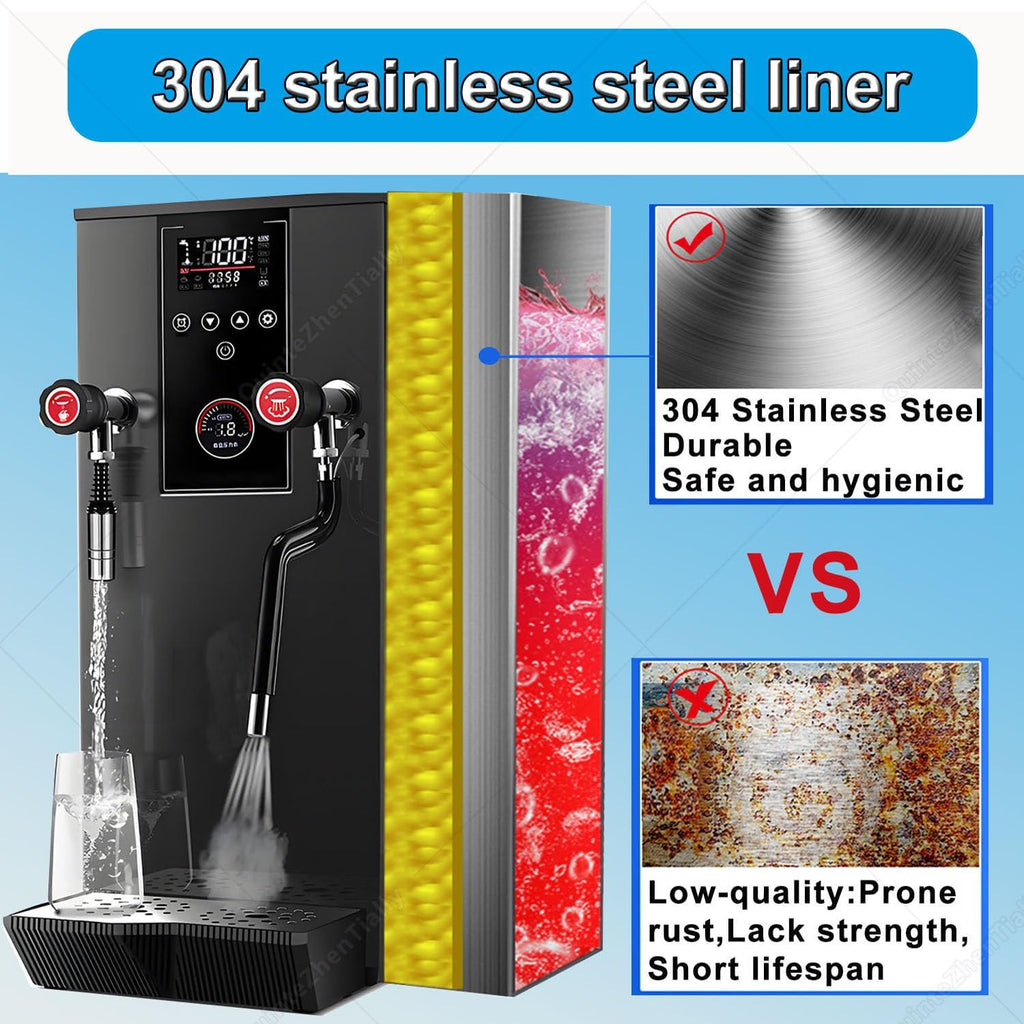 Full-Automatic Steam Boiling Frothing Machine,Commercial Multi-Purpose Electric Milk Foam Frother,Hot Water Dispenser LCD Display for Espresso Coffee Bubble Tea White